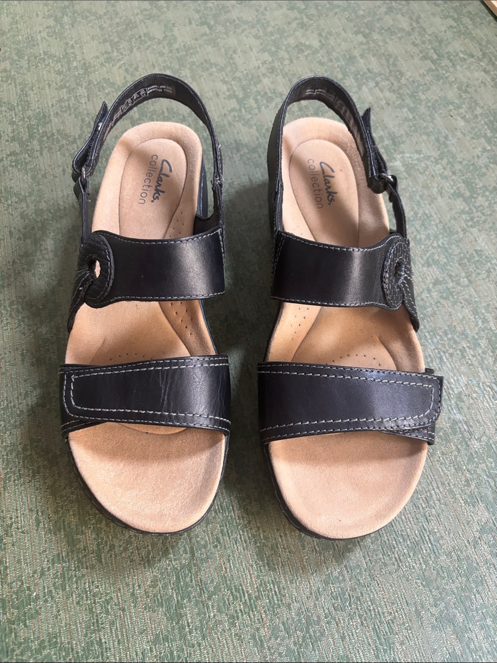 Clarks Black Leather Slingback Comfort Sandals